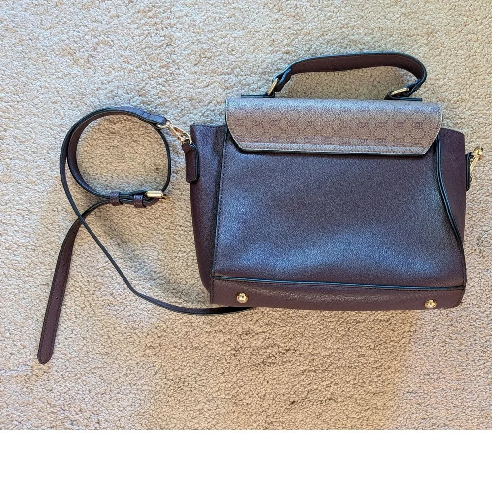 Dune London Plum‎ Purple Monogram Flap Satchel Crossbody Handbag Gold Hardware